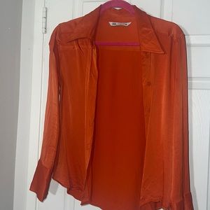 Zara satin long sleeve button up blouse